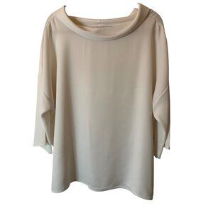 Loose Fit White Tunic Top With 3/4 Sleeves & Boat Neck